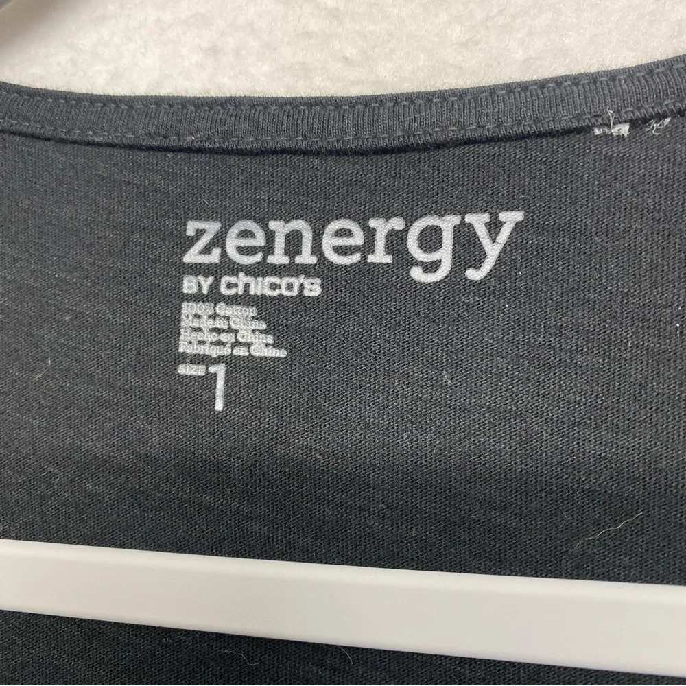 Zenergy Chico’s‎ Black Blouse 1 / S Embellished Jeweled - Picture 2 of 5